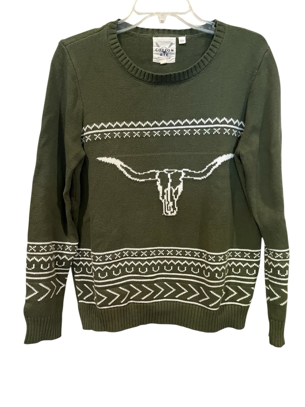 Cotton Rye Olive Green Longhorn cotton blend Knit Sweater size large